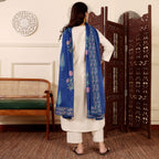 The52 Women's Gorgeous Solid Chanderi Silk Fabric Straight Kurta Pant and Dupatta Set-Off White | Grocsy