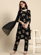 Sangria Floral Printed Regular Kurta With Trousers & Dupatta | Grocsy