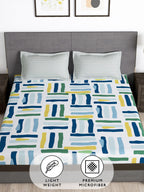 Story@home Arena White & Blue Geometric Printed 180 TC Queen Bedsheet & 2 Pillow Covers | Grocsy