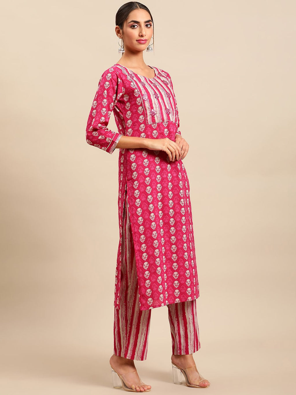 Sangria Women Ethnic Motifs Printed Pure Cotton Kurta with Trousers & With Dupatta | Grocsy