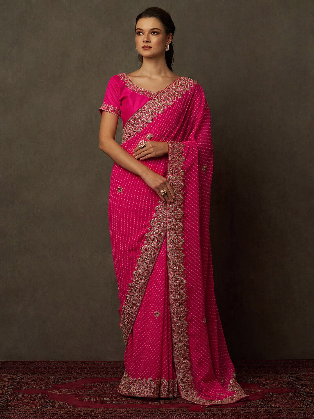 Saree Mall Bandhani Embroidered Pure Georgette Bandhani Sarees | Grocsy