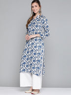 HERE&NOW Women White & Navy Blue Ethnic Motifs Printed Kurta | Grocsy