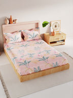 BIANCA Coral & Orange Floral 186 TC King Bedsheet with 2 Pillow Covers | Grocsy