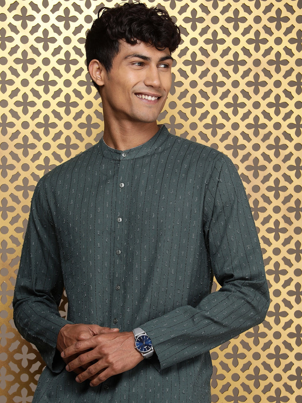 House of Pataudi Woven Design Straight Jashn Kurta | Grocsy