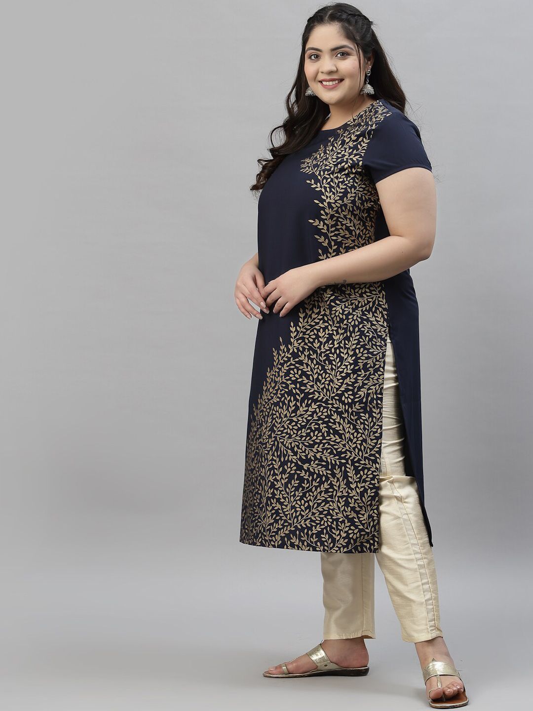 Sztori Plus Size Floral Printed Crepe Kurta | Grocsy