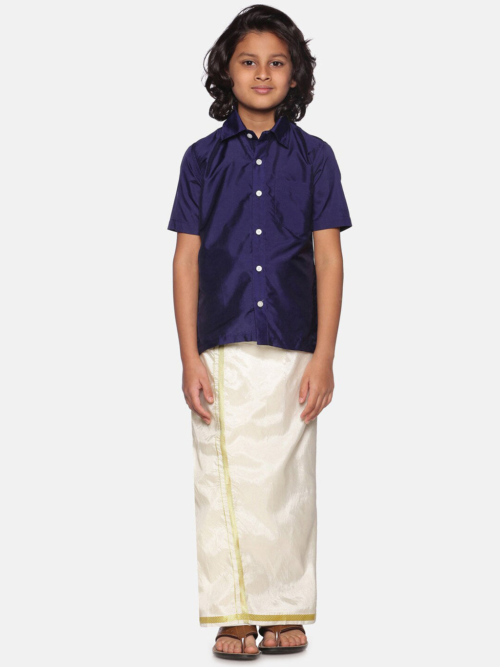 Sethukrishna Navy Blue & White Shirt with Dhoti For Boys | Grocsy