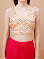 Tikhi Imli Embroidered V-Neck Saree Blouse | Grocsy