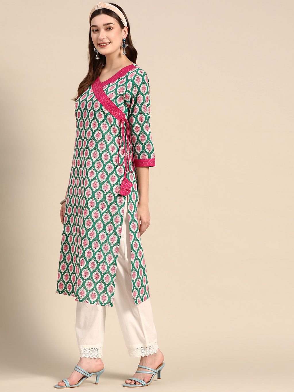 Sangria Women Ethnic Motifs Printed Angrakha Kurta | Grocsy