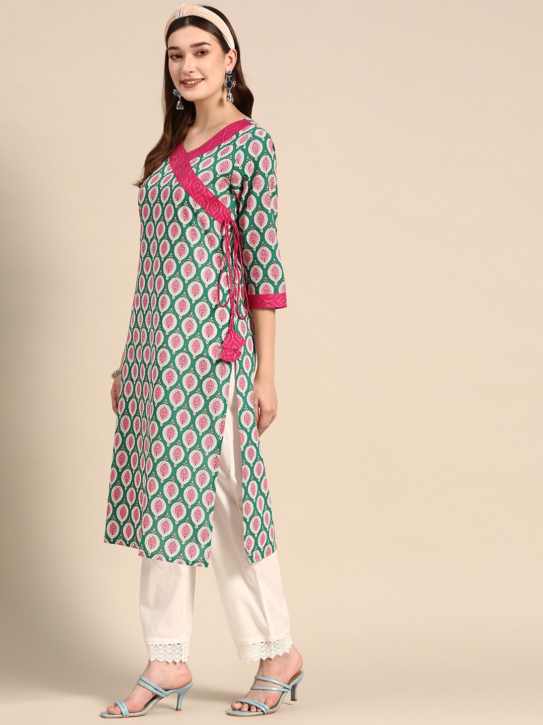 Sangria Women Ethnic Motifs Printed Angrakha Kurta | Grocsy