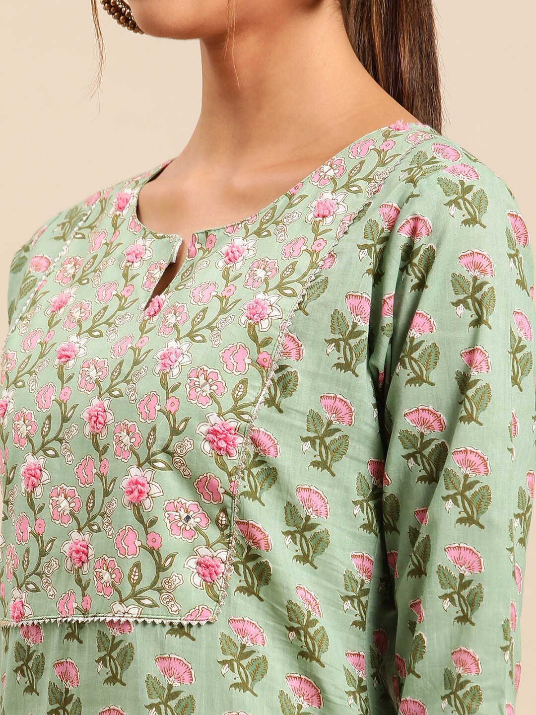 Sangria Women Floral Printed Gotta Patti Pure Cotton Kurta with Trousers & With Dupatta | Grocsy