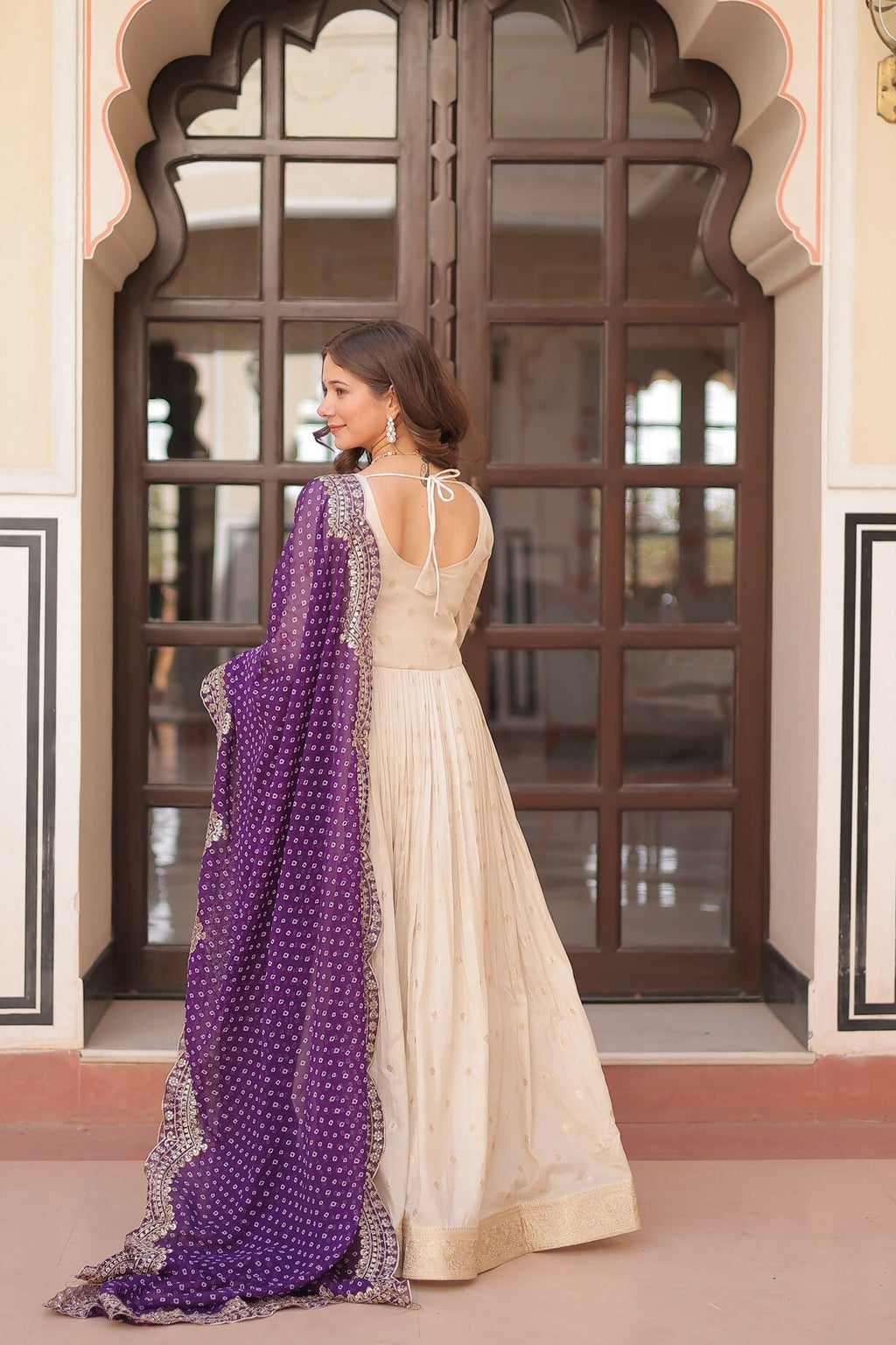 Joban Fashion Purple Jacquard Sequence Embroidery Work Kurta Set | Grocsy