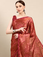 kasee Floral Print Satin Saree | Grocsy