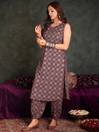 Indo Era Floral Printed V-Neck Pure Cotton Straight Kurta With Salwar | Grocsy