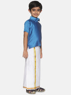 Sethukrishna Traditional Blue & White Shirt with Dhoti For Boys | Grocsy