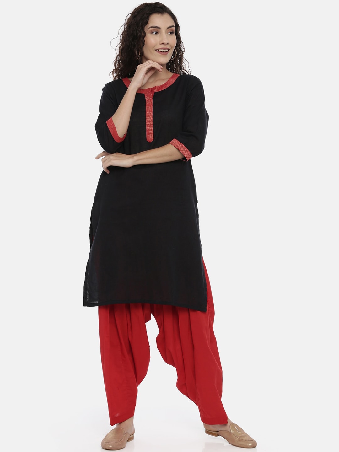 Souchii Red Solid Regular-Fit High-Rise Patiala | Grocsy