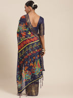 Saree Mall Navy Blue Kalamkari Saree | Grocsy