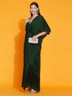 Women Republic Green Georgette Hand Embellished Kaftan Style Gown | Grocsy