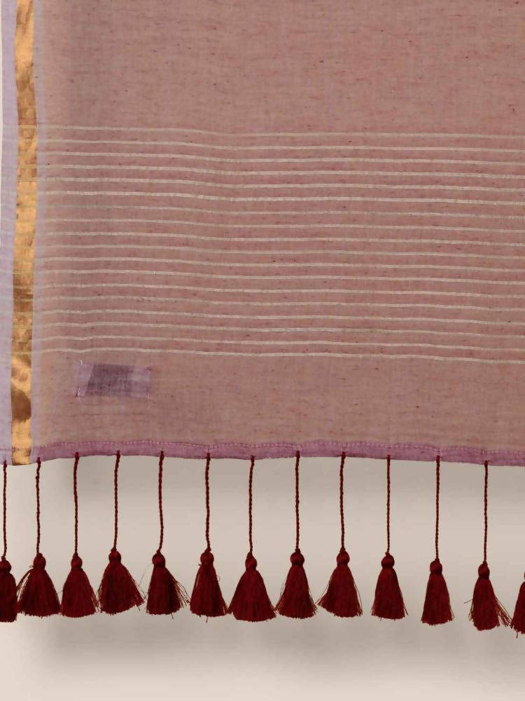 Suta Women Maroon Mul Cotton Saree With Zari Border And Ghicha Pallu | Grocsy
