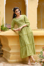 Yufta Green Cotton Dobby Dress | Grocsy