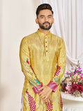 Anaita Yellow Dola Silk Straight Kurta With Foil Work | Grocsy