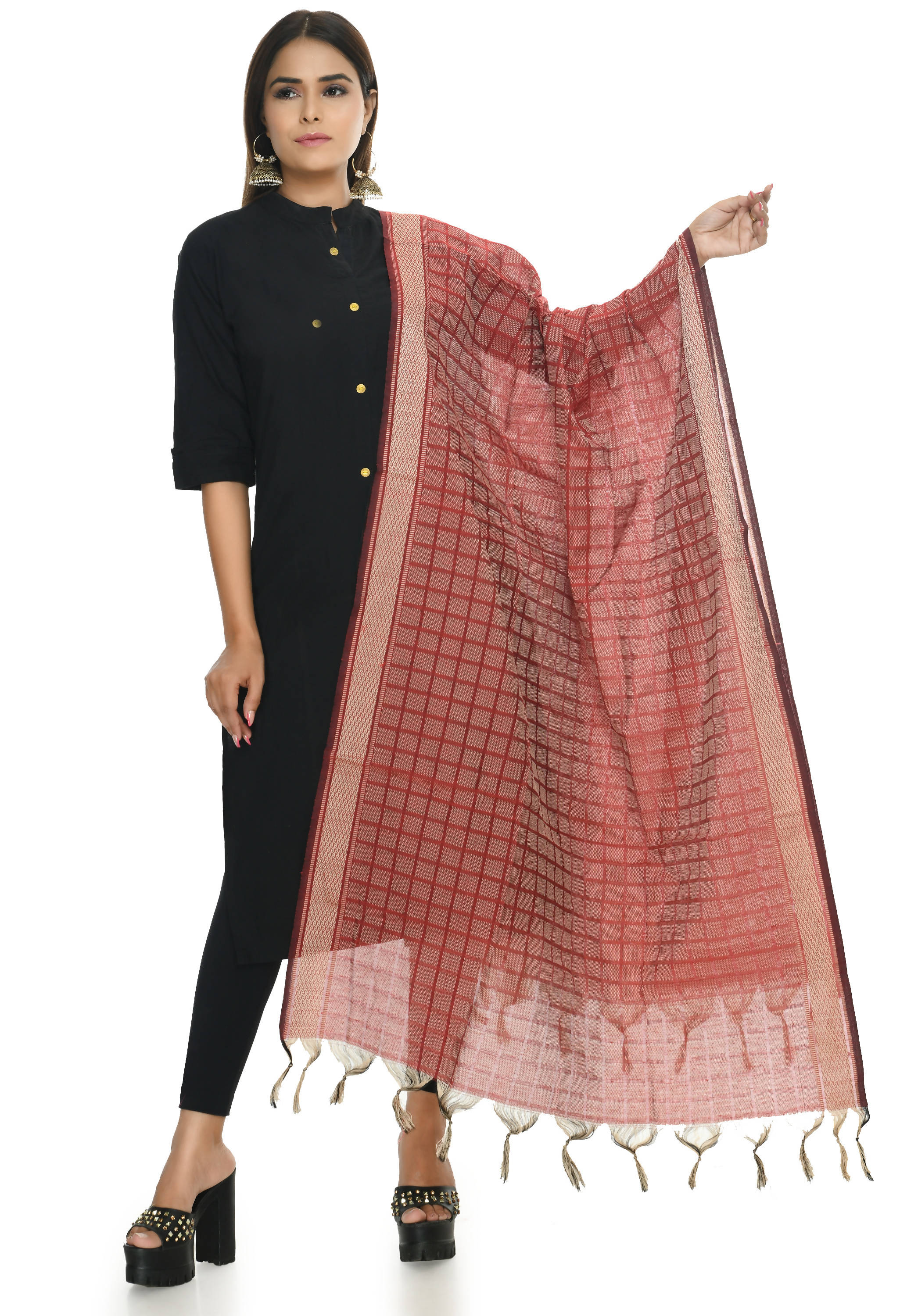Mominos Fashion Moeza Handloom Cotton Maroon Dupatta For Women | Grocsy