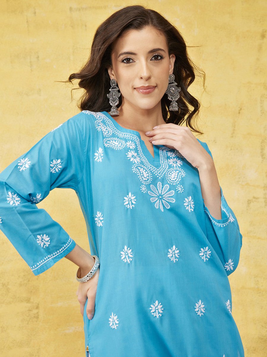 ADA Floral Lucknowi Chikankari Straight Kurta | Grocsy