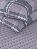 Nautica Grey & Blue Striped Cotton 160 TC King Bedsheet With 2 Pillow Covers | Grocsy