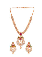 Saraf RS Jewellery Gold-Polished Green & Pink American Diamond Studded & Beaded Handcrafted Jewellery Set | Grocsy