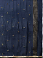 Saree Mall Navy Blue & Gold-Toned Embroidered Unstitched Dress Material | Grocsy