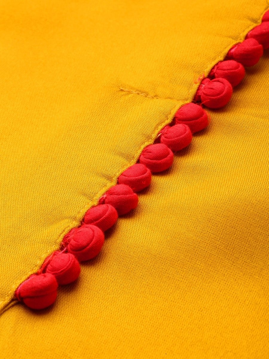All About You Women Mustard Yellow & Pink Round Neck Regular Kurta with Palazzos | Grocsy
