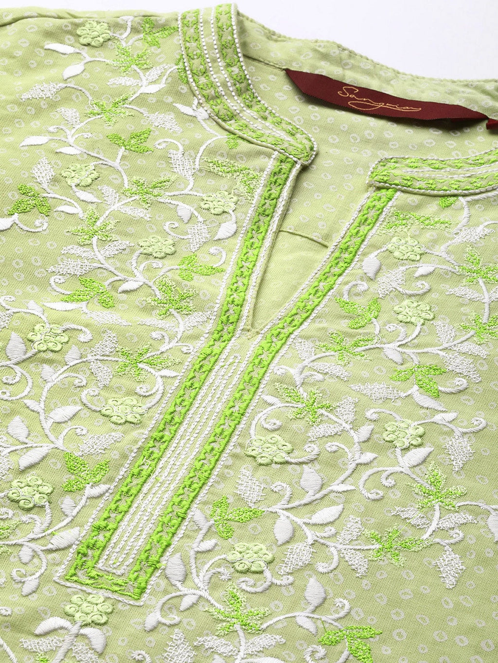 Sangria Women Green Floral Yoke Design Thread Work Pastels Kurta | Grocsy