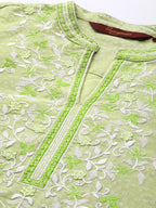 Sangria Women Green Floral Yoke Design Thread Work Pastels Kurta | Grocsy