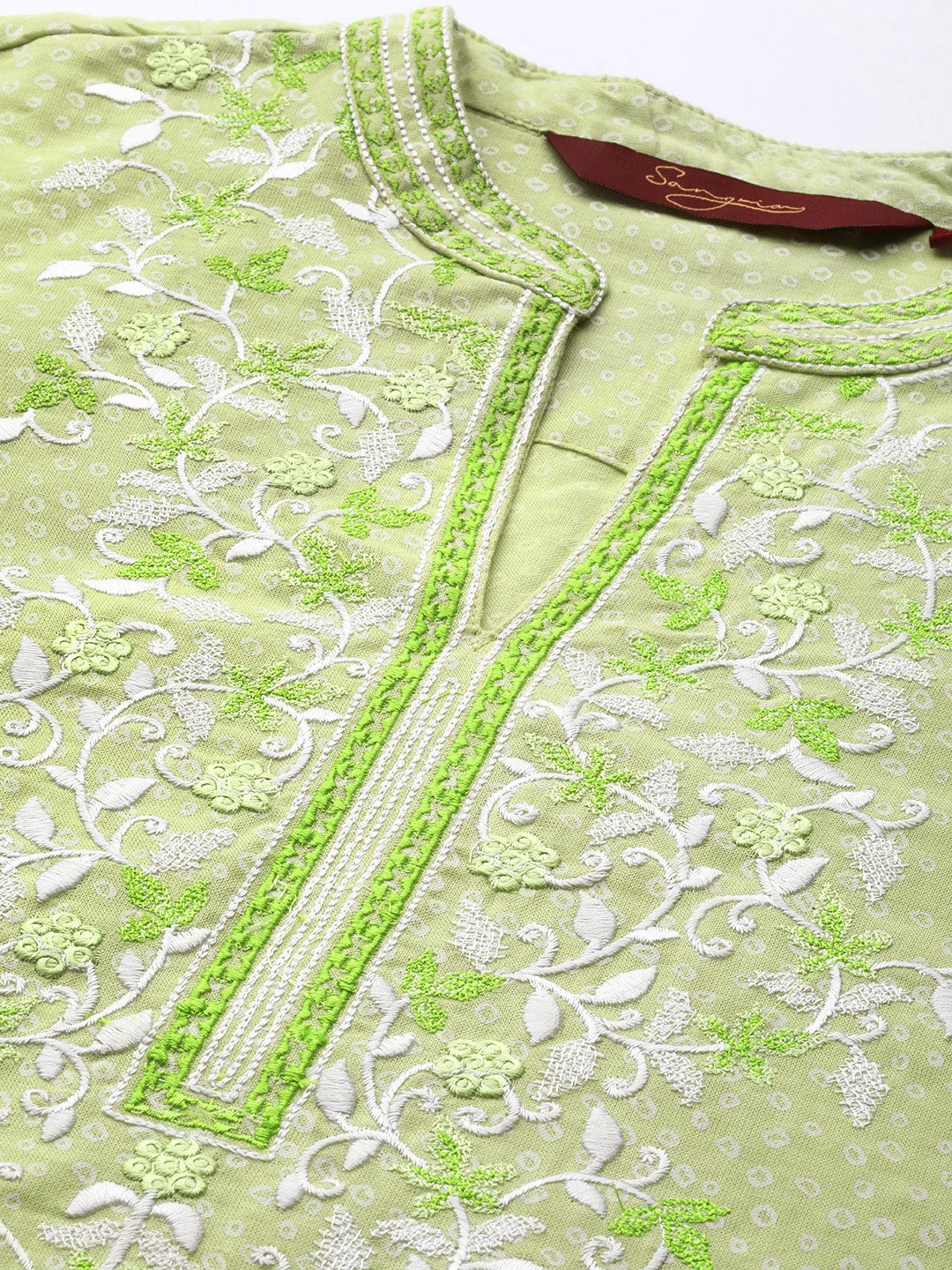 Sangria Women Green Floral Yoke Design Thread Work Pastels Kurta | Grocsy
