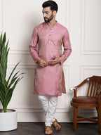 Sojanya Men Pink & Off-White Woven Design Kurta with Churidar | Grocsy