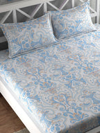 CHHAVI INDIA Blue & White Ethnic Motifs 210 TC King Bedsheet with 2 Pillow Covers | Grocsy