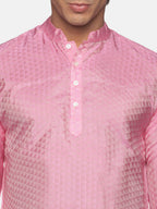 Sethukrishna Men Pink Angrakha Kurta with Pyjamas | Grocsy