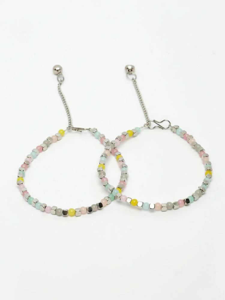 NVR Women Silver Plated Multicolour Artificial Beads Anklet | Grocsy