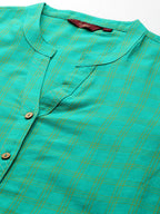Sangria Checked Mandarin Collar Pure Cotton Kurta | Grocsy