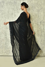 Black Silk Stripe Saree With Blouse Piece - Purvi | Grocsy