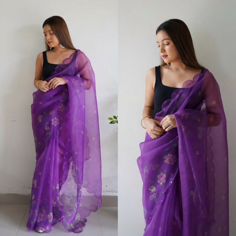 Vamsee Rency Purple Organza Saree | Grocsy