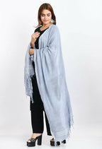 Mominos Fashion Moeza Women's Linen Cotton Silver Border Grey Dupatta | Grocsy