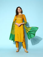 Sangria Embroidered Thread Work Kurta with Trousers & With Dupatta | Grocsy