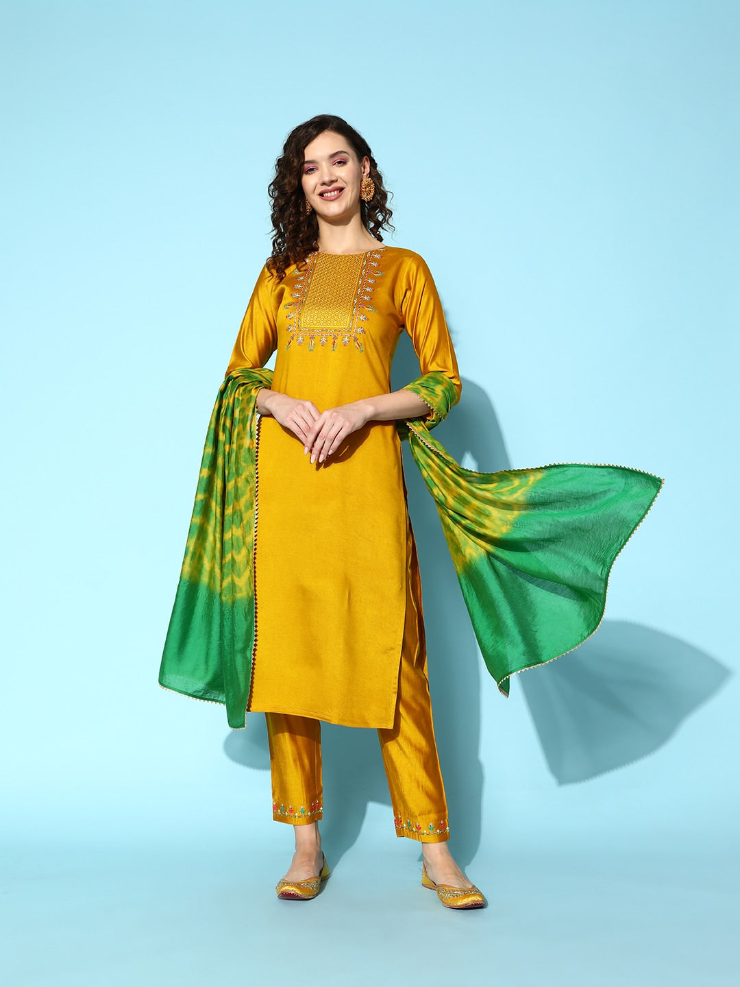 Sangria Embroidered Thread Work Kurta with Trousers & With Dupatta | Grocsy