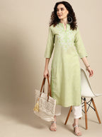 Sangria Women Green Floral Yoke Design Thread Work Pastels Kurta | Grocsy
