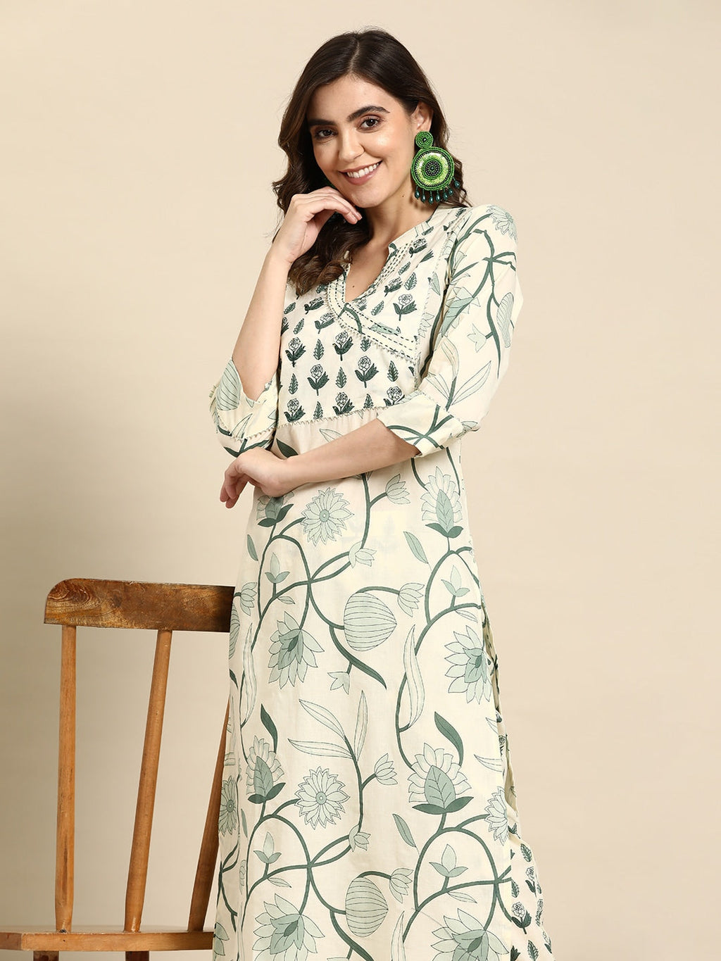 Sangria Floral Printed Angrakha Sequinned Pure Cotton Kurta With Trousers | Grocsy