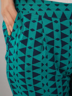 HERE&NOW Turquoise Blue Floral Printed Regular Kurta with Palazzos | Grocsy