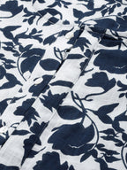 Sangria Women White & Navy Blue Printed Kurta with Trousers | Grocsy