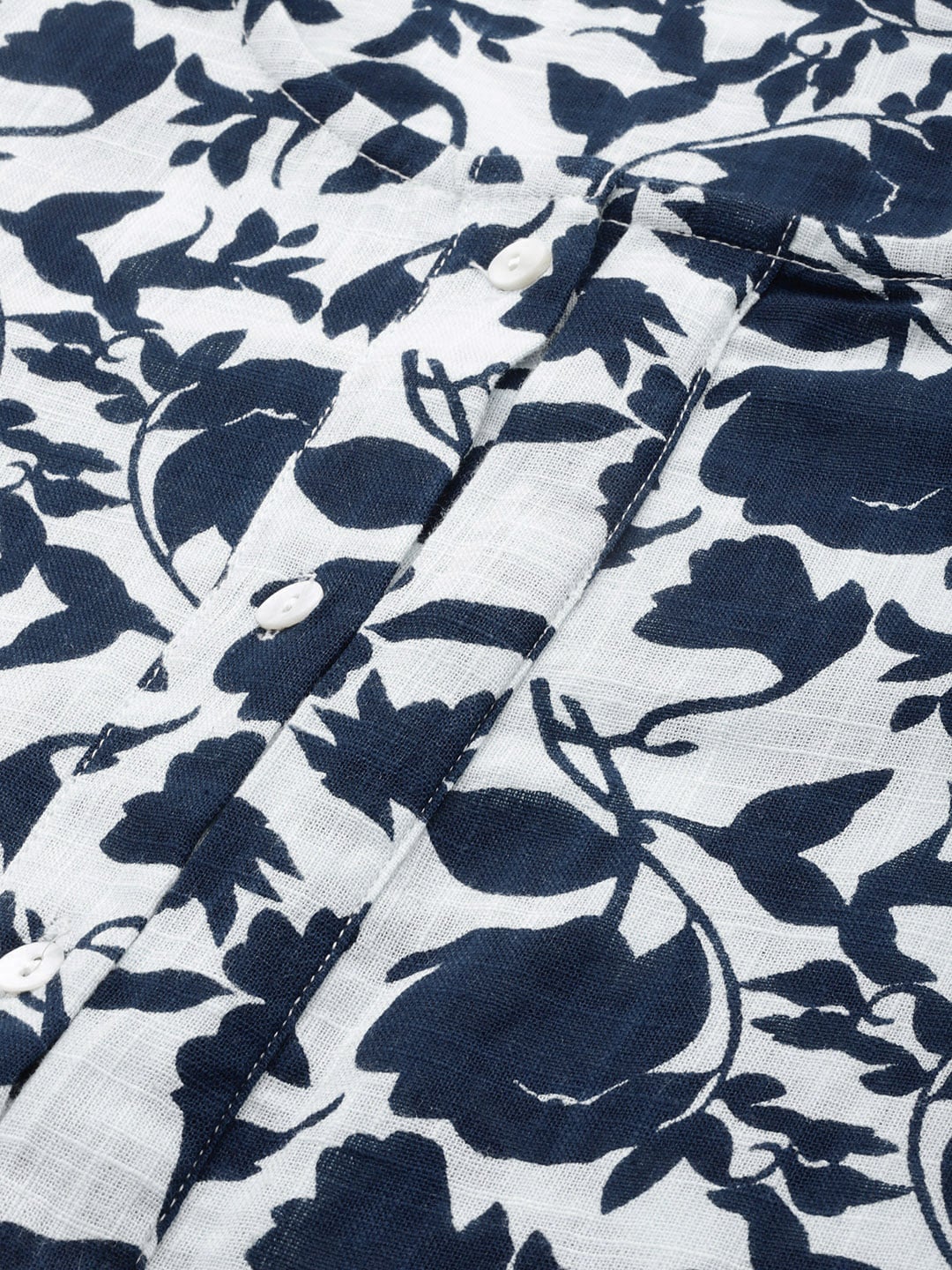 Sangria Women White & Navy Blue Printed Kurta with Trousers | Grocsy