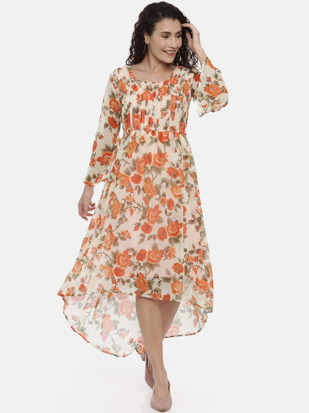 Souchii Women Cream-Coloured Printed A-Line Dress | Grocsy