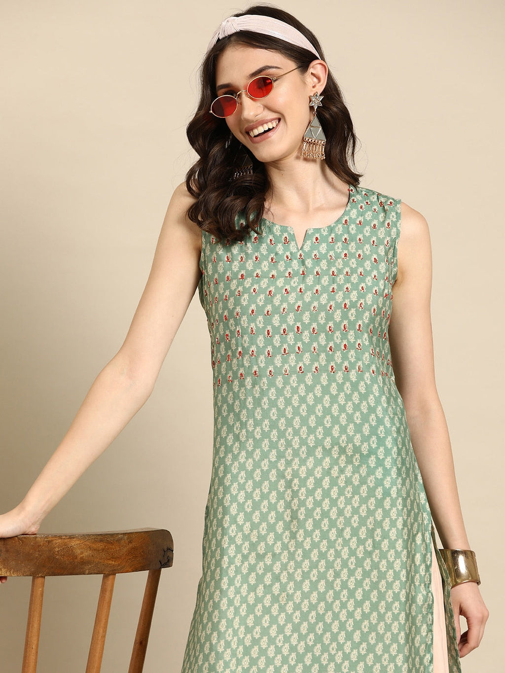 Sangria Women Ethnic Motifs Printed Thread Work Kurta | Grocsy